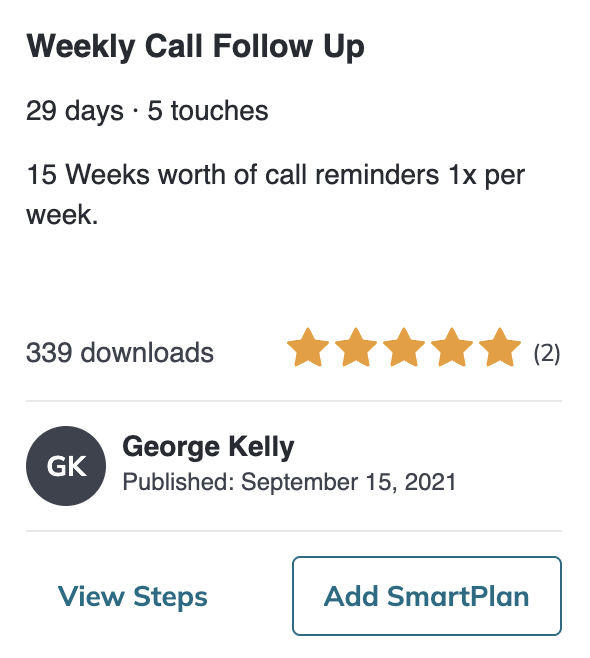 Weekly Call Follow Up in the Command SmartPlans library